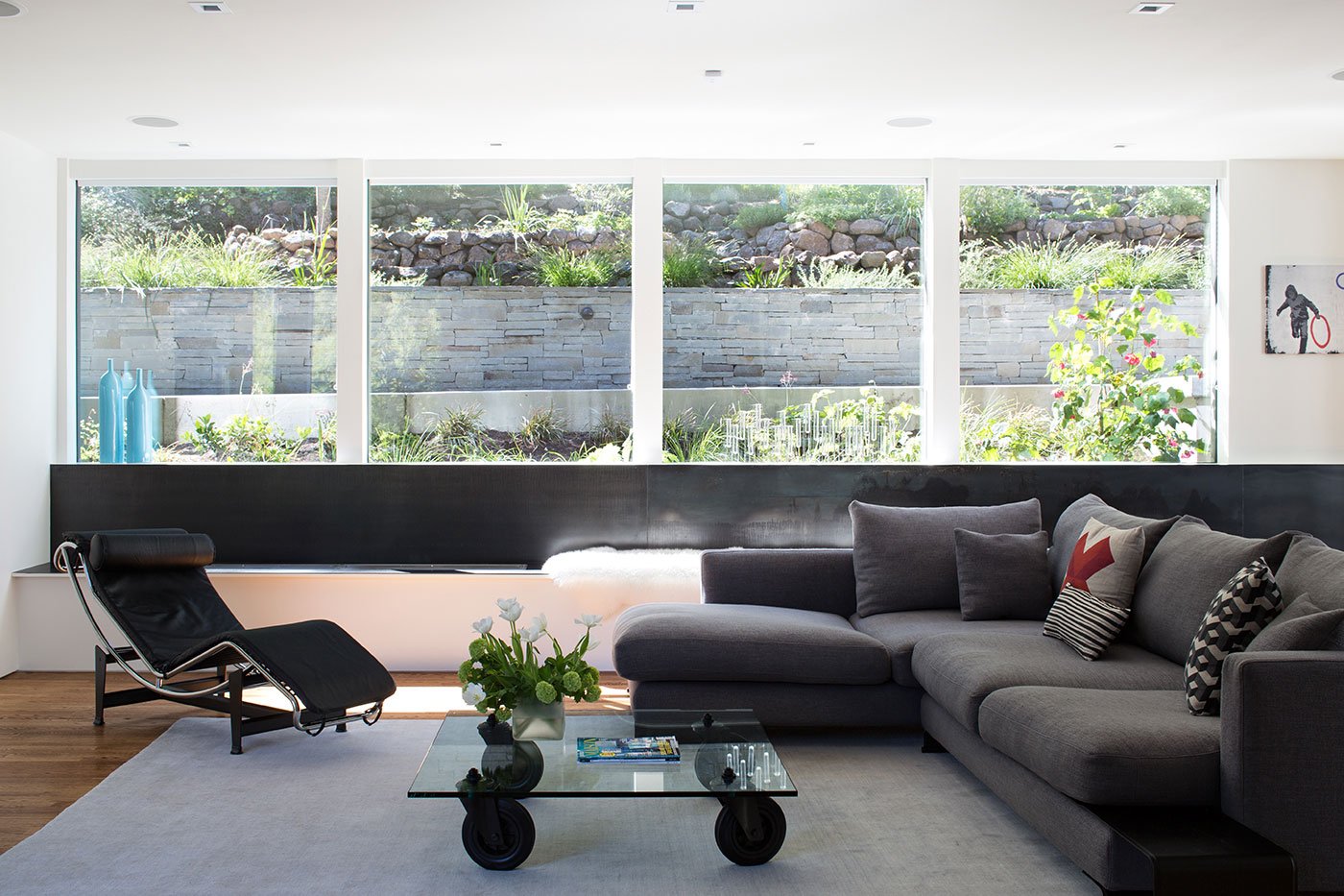 Minimal Modern Addition Home with Dark Grey Stuccoed Walls by Klopf Architecture-09