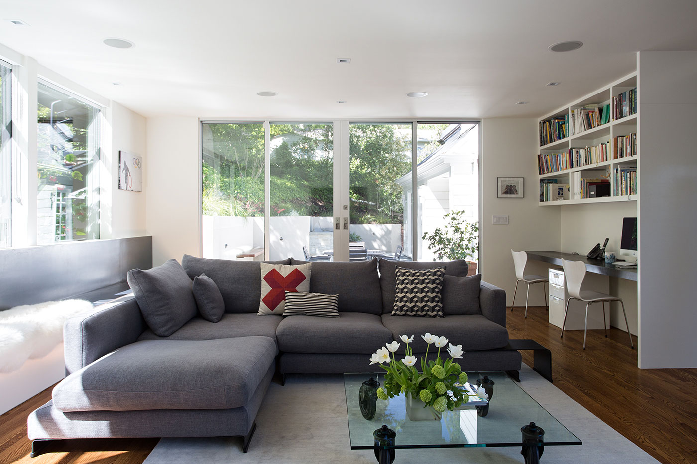 Minimal Modern Addition Home with Dark Grey Stuccoed Walls by Klopf Architecture-10