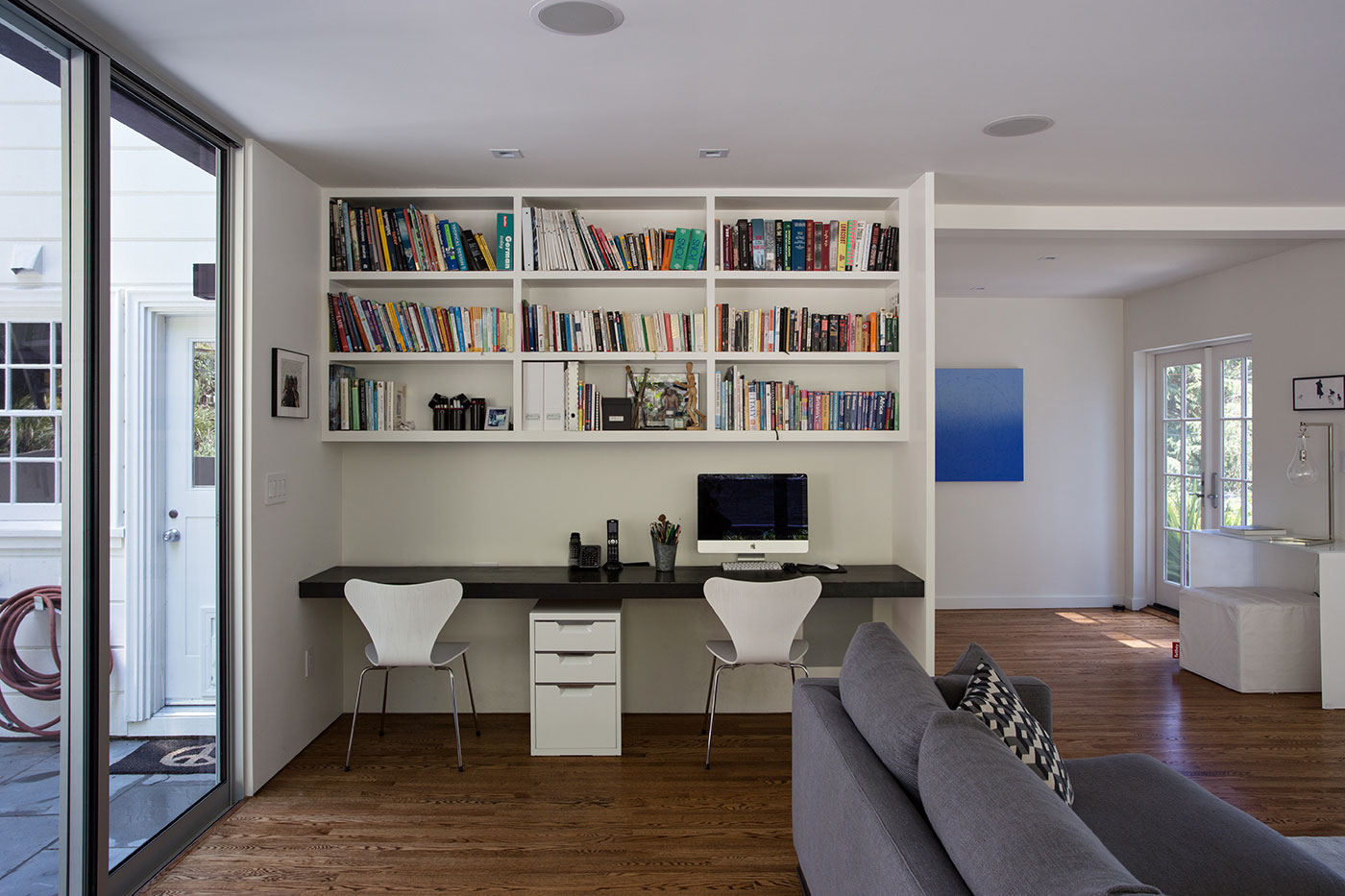 Minimal Modern Addition Home with Dark Grey Stuccoed Walls by Klopf Architecture-11