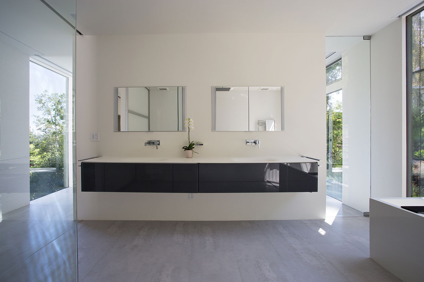 Minimal Modern Addition Home with Dark Grey Stuccoed Walls by Klopf Architecture-17