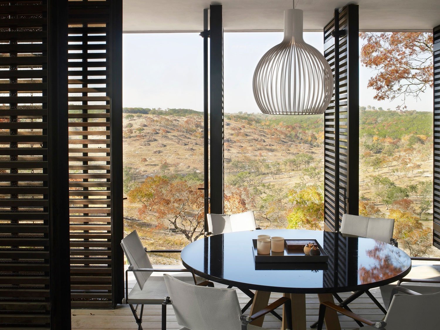 dining room with hill views