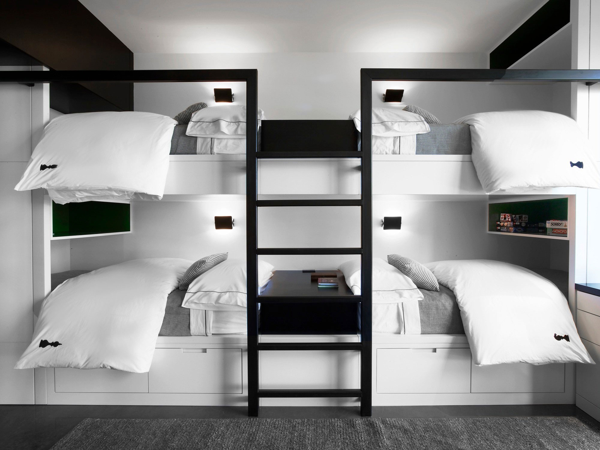 modern bunk bed in black and white