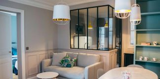 Convestion of a two bedroom Haussamanian apartment in central Paris into a functional, contemporary and versatile, with a retro twist weekend city pad