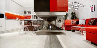 Stylish and bright apartment with light metal and textured coatings that belongs to a young girl with her daughter