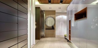 Simple shapes create an asymmetrical, but at the same time balanced composition in the interior of A Posteriori Apartment