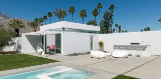 Midcentury modern white house in Palm Springs, California