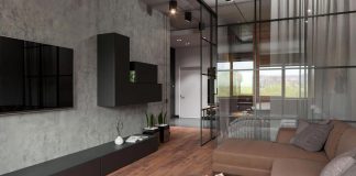 Dark colors, raw materials and natural wood make flat brutal and cosy at the same time