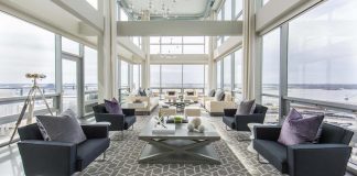 Penthouse with floor to ceiling windows on both floors and 360-degree views of Baltimore