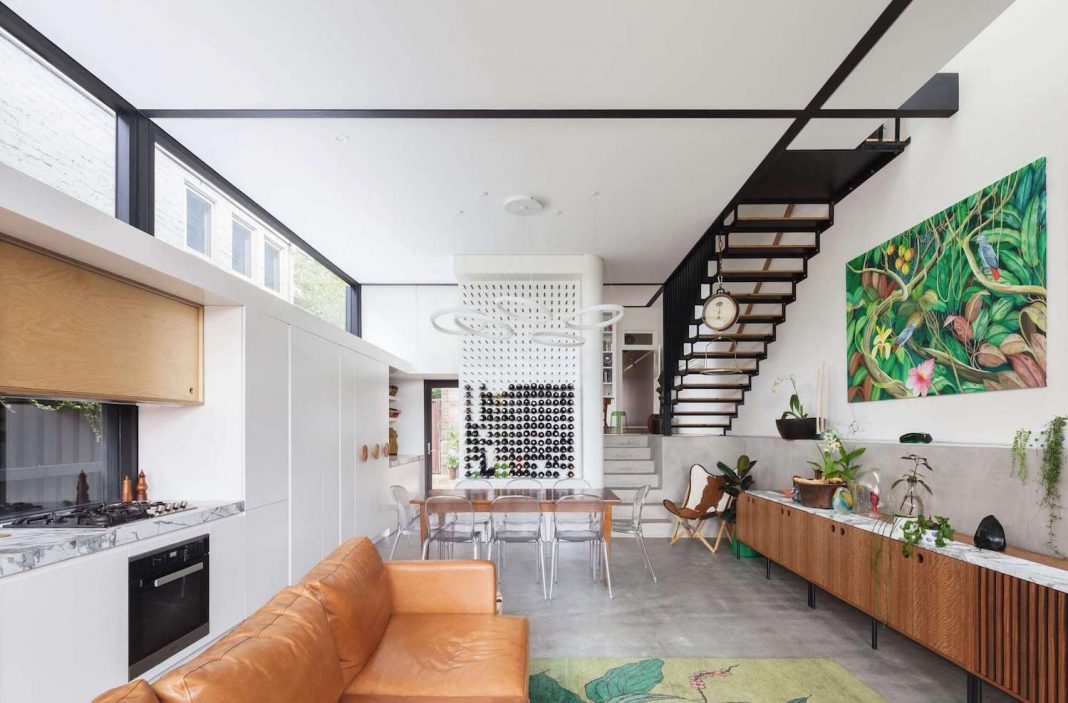 traditional childlike idea of a gable roofed house is converted into