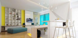 Chic penthouse for two with a contemporary and minimalist manner with a splash of color