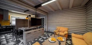 Compact wooden cabin with an inspiring interior design in Russia