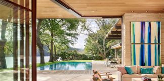 Residence with a warm interior palette of oak, mahogany and cedar